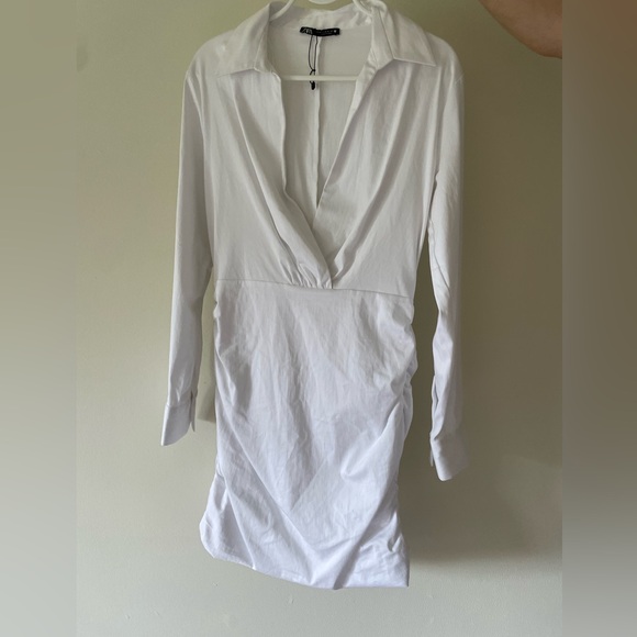 Zara white ruched shirt dress - Picture 6 of 7